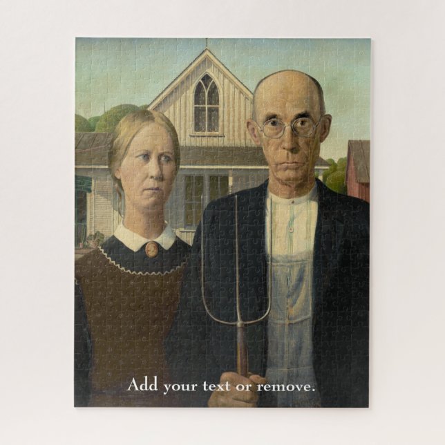 Quebra-cabeça Arte personalizada, "American Gothic" Grant Wood,  (Vertical)