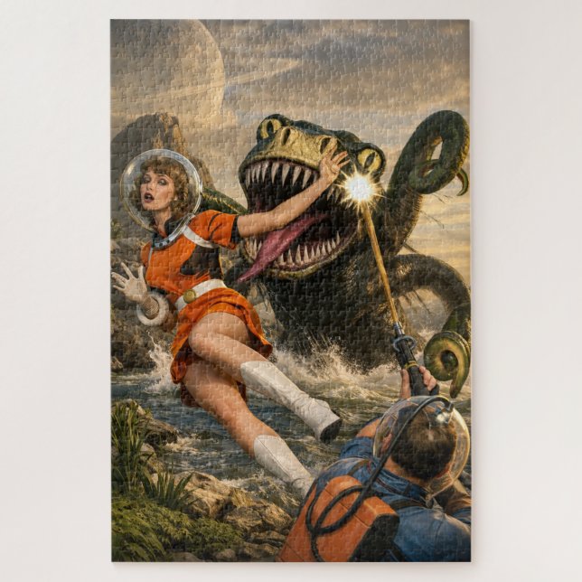 Quebra-cabeça Arte Retro de Monstro Espacial de Ficção Científic (Vertical)
