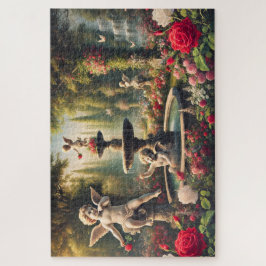 Quebra-cabeça Arte Romântica do Jardim do Cupido com Querubim e