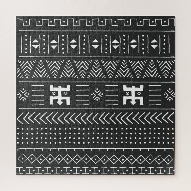 Quebra-cabeça Arte Tribal Africana: Preto Geométrico e Branco (Vertical)