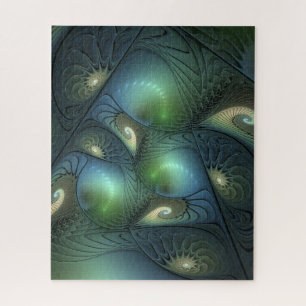 Quebra-cabeça Arte verde bege do Fractal de turquesa das