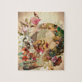 Quebra-cabeça Arte Vintage - Flores de Crânio