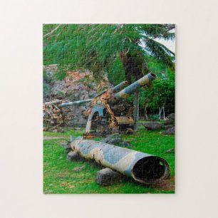 Quebra-cabeça Artilharia militar velha. Saipan Mariana Island.