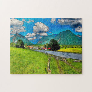 Quebra-cabeça Artista Cênico Pintou Paisagem Montanhas Puzzle