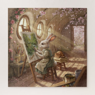 Quebra-cabeça Artista Coelhinho Caprichoso Pintando em Cavalete