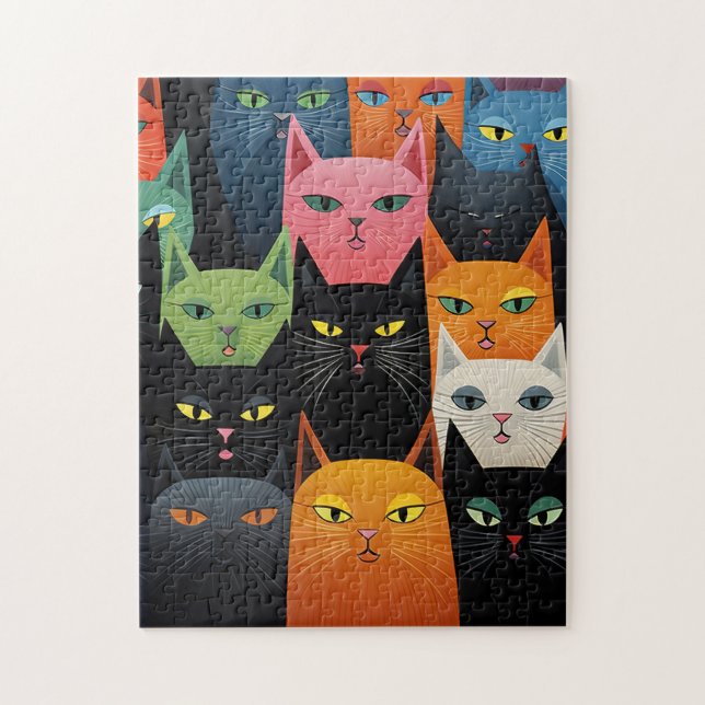 QUEBRA-CABEÇA ARTÍSTICO DE GATOS COLORIDOS (Vertical)