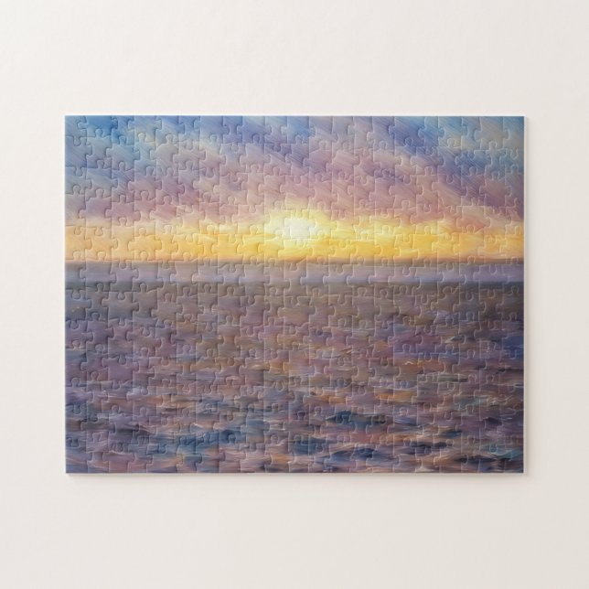 Quebra-Cabeça Artístico do Pôr do Sol na Praia (Horizontal)