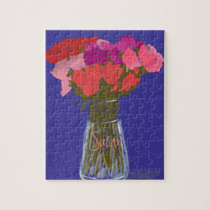 Quebra-cabeça Arty Happy Colorful Flowers In Vase +Custom Name