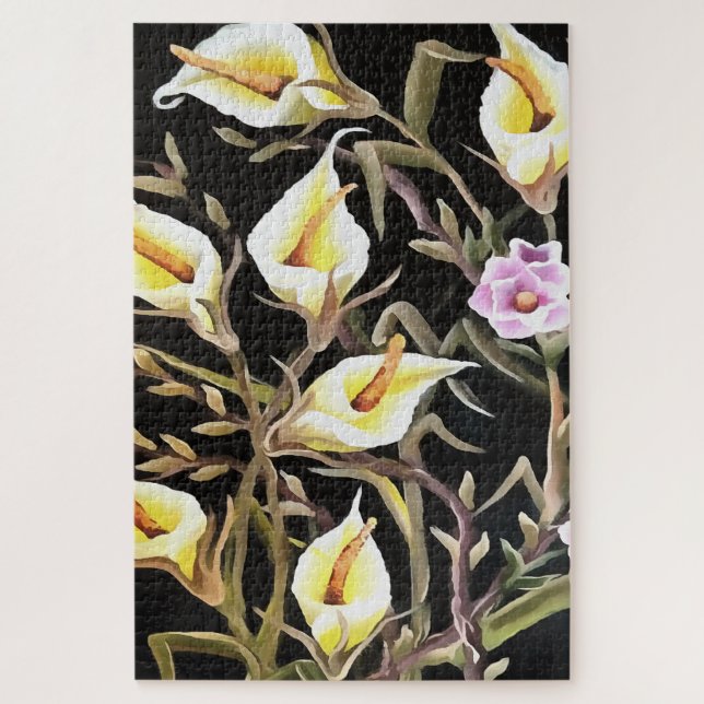 Quebra-cabeça Arum Lily Artística Floral Design A Preto (Vertical)