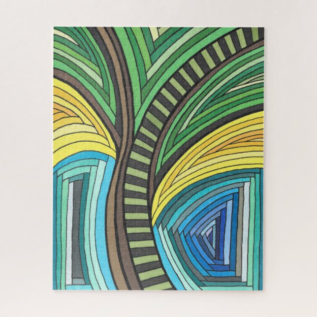 Quebra-cabeça Árvore Abstrata Pintada à Mão e Desenho Geométrico (Vertical)