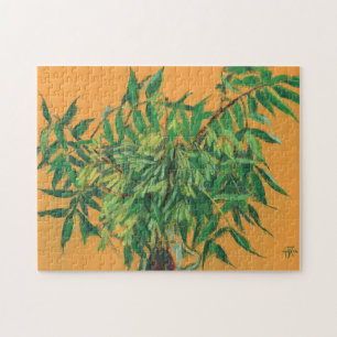 Quebra-cabeça Árvore Cinza, Verde Deixa A Pintura Floral Amarelo
