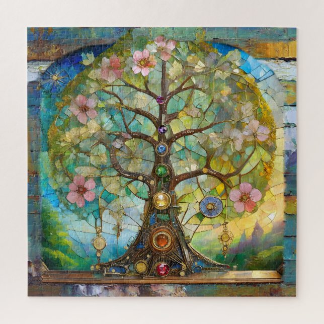 Quebra-cabeça Árvore Da Vida Em Flor Dos 7 Chakras (Vertical)