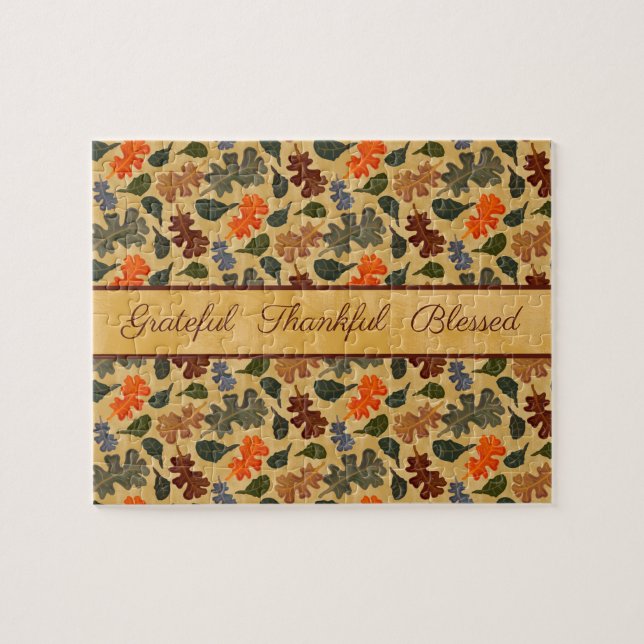 Quebra-cabeça Árvore de Carvalho de outono deixa grato agradecim (Horizontal)