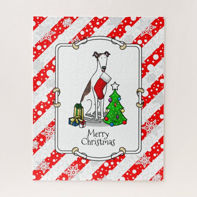 Quebra-cabeça Árvore de Natal 2 Greyhound (branco-brindle) Diver (Vertical)