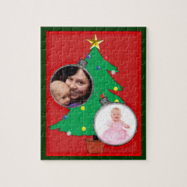 Quebra-cabeça Árvore de Natal com dois quadros de fotos do pedid