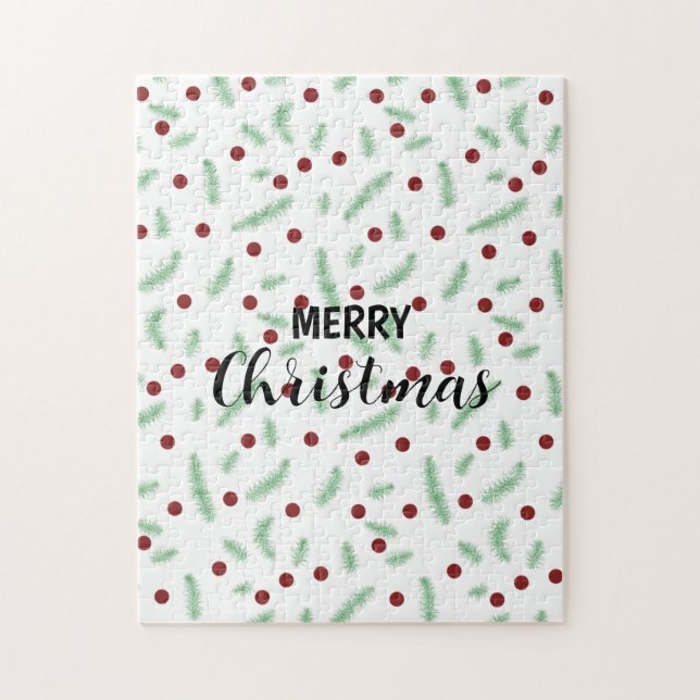 Quebra-cabeça Árvore de Natal de bolinhas branca Padrão verde ve (Vertical)