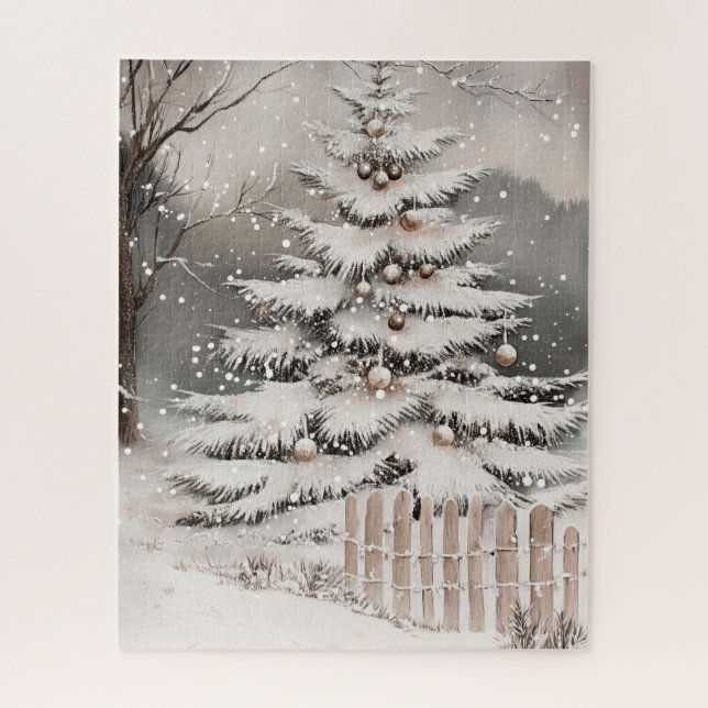 Quebra-cabeça Árvore de Natal de Inverno na Neve (Vertical)