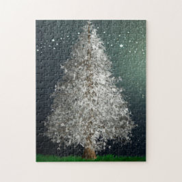 Quebra-cabeça Árvore de Natal de Prata Branca, Estrelas Brilhant
