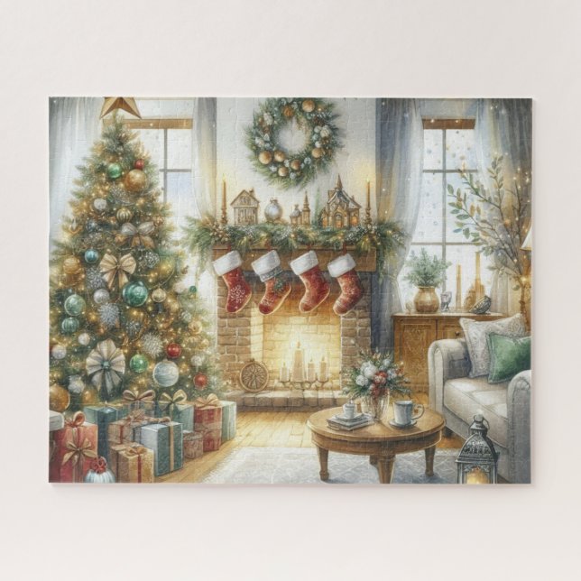 Quebra-cabeça Árvore de Natal e Lareira de Férias  (Horizontal)