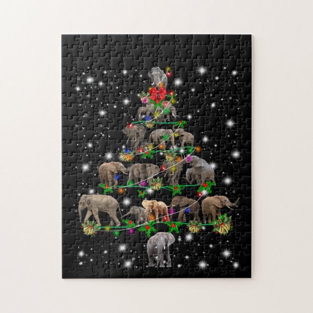 Quebra-cabeça Árvore De Natal Elefante Coberta Pela Lâmpada (Vertical)