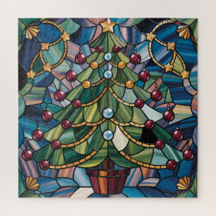 Quebra-cabeça Árvore de Natal em Vidro Colorido Estilo Tiffany