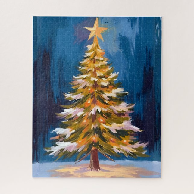 Quebra-cabeça Árvore de Natal Estrela Brilhante Aquarela (Vertical)