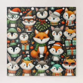 Quebra-cabeça Árvore de Natal Fofo Azevinho colorido Raposas