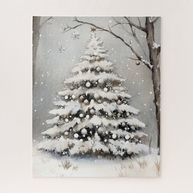 Quebra-cabeça Árvore de Natal Nevada Inverno Neve (Vertical)