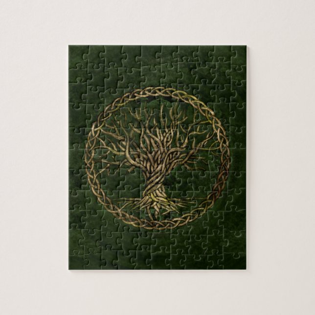 Quebra-cabeça Árvore de vida - Yggdrasil - verde e ouro (Vertical)