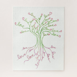Quebra-cabeça Árvore do Amor da Arte Branca de Corações Rosa Bon