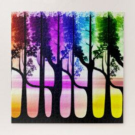 Quebra-cabeça Árvore Negra Silhuetas na Floresta Colorida Abstra