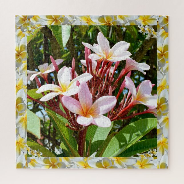 Quebra-cabeça Árvore Rosa Frangipani Com Borda Amarela De Frangi (Vertical)