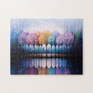 Quebra-cabeça Árvores Coloridas Reflexão Tranquila De Água