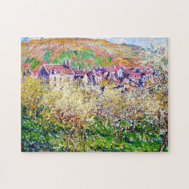 Quebra-cabeça Árvores de ameixa na flor em Vetheuil Claude Monet (Horizontal)