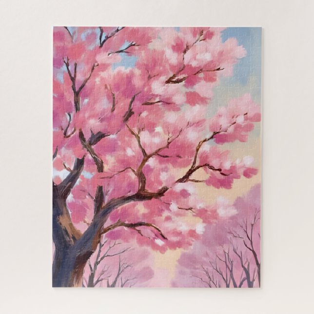 Quebra-cabeça Árvores de Cerejeira Pintura Floral Rosa (Vertical)