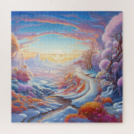 Quebra-cabeça Árvores de Inverno Coloridas Fofas Neve Vista da N