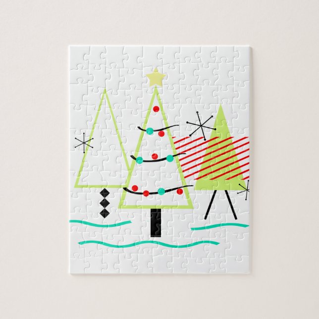 Quebra-cabeça árvores de natal modernas de meados do século retr (Vertical)