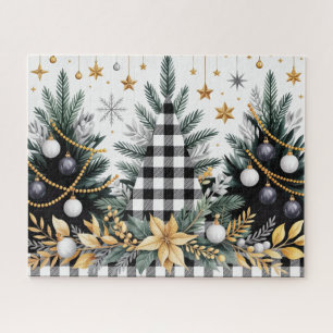 Quebra-cabeça Árvores de Natal Pretas/Brancas/Douradas