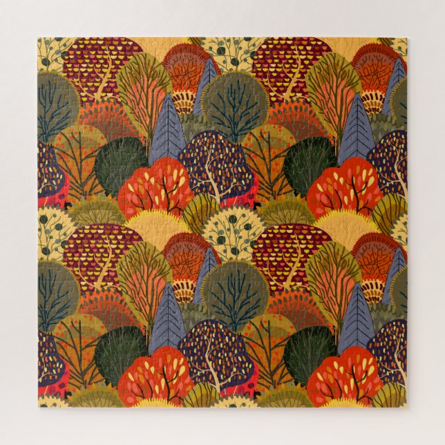 Quebra-cabeça Árvores de outono estilizadas, padrão de floresta  (Vertical)