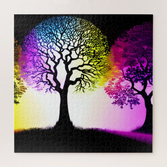 Quebra-cabeça Árvores de Silhueta Pretas com Cores Vibrantes (Horizontal)