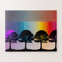Árvores de Silhueta Pretas Roxo Deixa Cerca Arco-Í