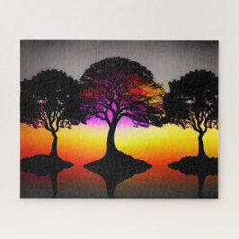 Quebra-cabeça Árvores Negras Silhueta com Fundo Sunset