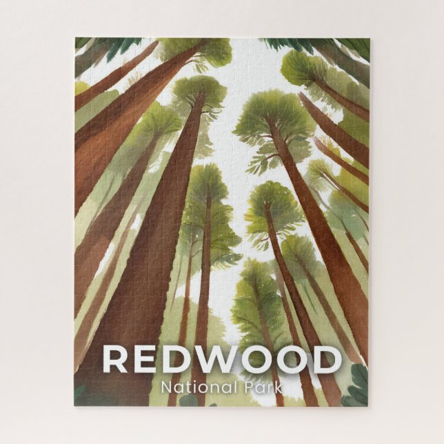 Quebra-cabeça Árvores Redwood | Parque Nacional Arte Aquarela (Vertical)