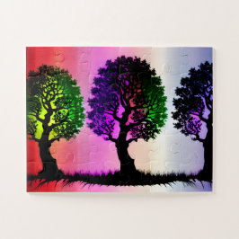 Quebra-cabeça Árvores Silhueta com Fundo Colorido do Céu