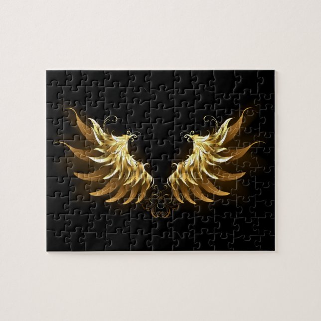 Quebra-cabeça Asas de Anjo Douradas em fundo Preto (Horizontal)