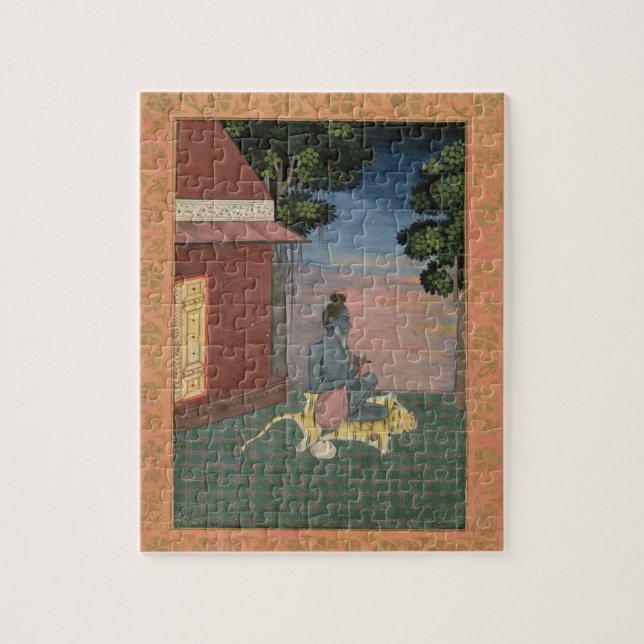 Quebra-cabeça Ascetic envelhecido assentado em uma pele do tigre (Vertical)