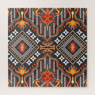Quebra-cabeça Ásia Central Vermelho-Laranja: Motifs Tradicionais