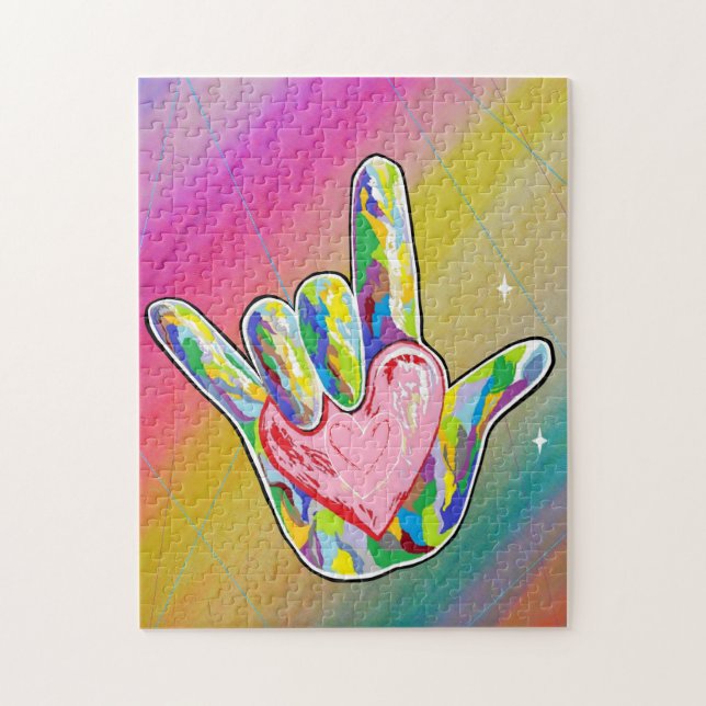 Quebra-cabeça ASL EU TE AMO, coração (Vertical)