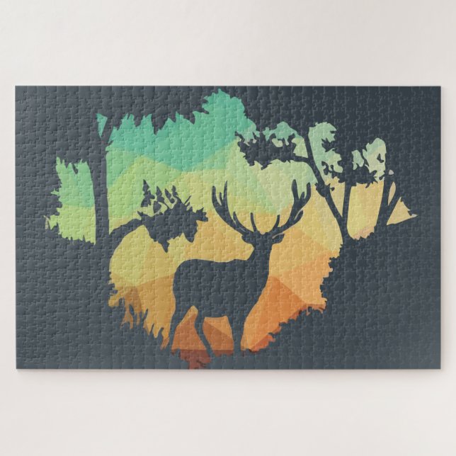 Quebra-cabeça Assistindo Deer Silhouette na Floresta Pacífica (Horizontal)