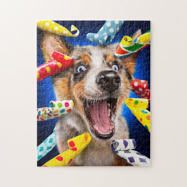 Quebra-cabeça Assopradores de Festa de Cachorro Feliz (Vertical)